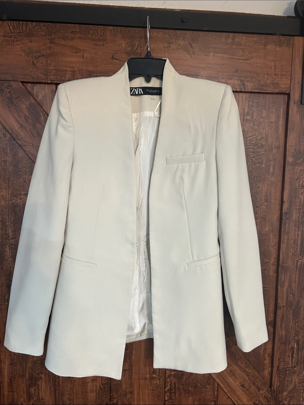 Zara Women's Light Cream Open-Front Blazer - Picture 5 of 7